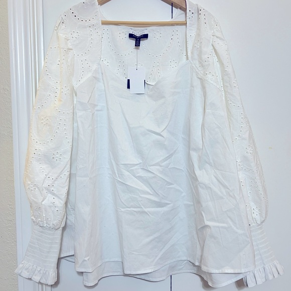 ELOQUII Elements Women's Plus Size Eyelet Puff Sleeve Top - Picture 3 of 5